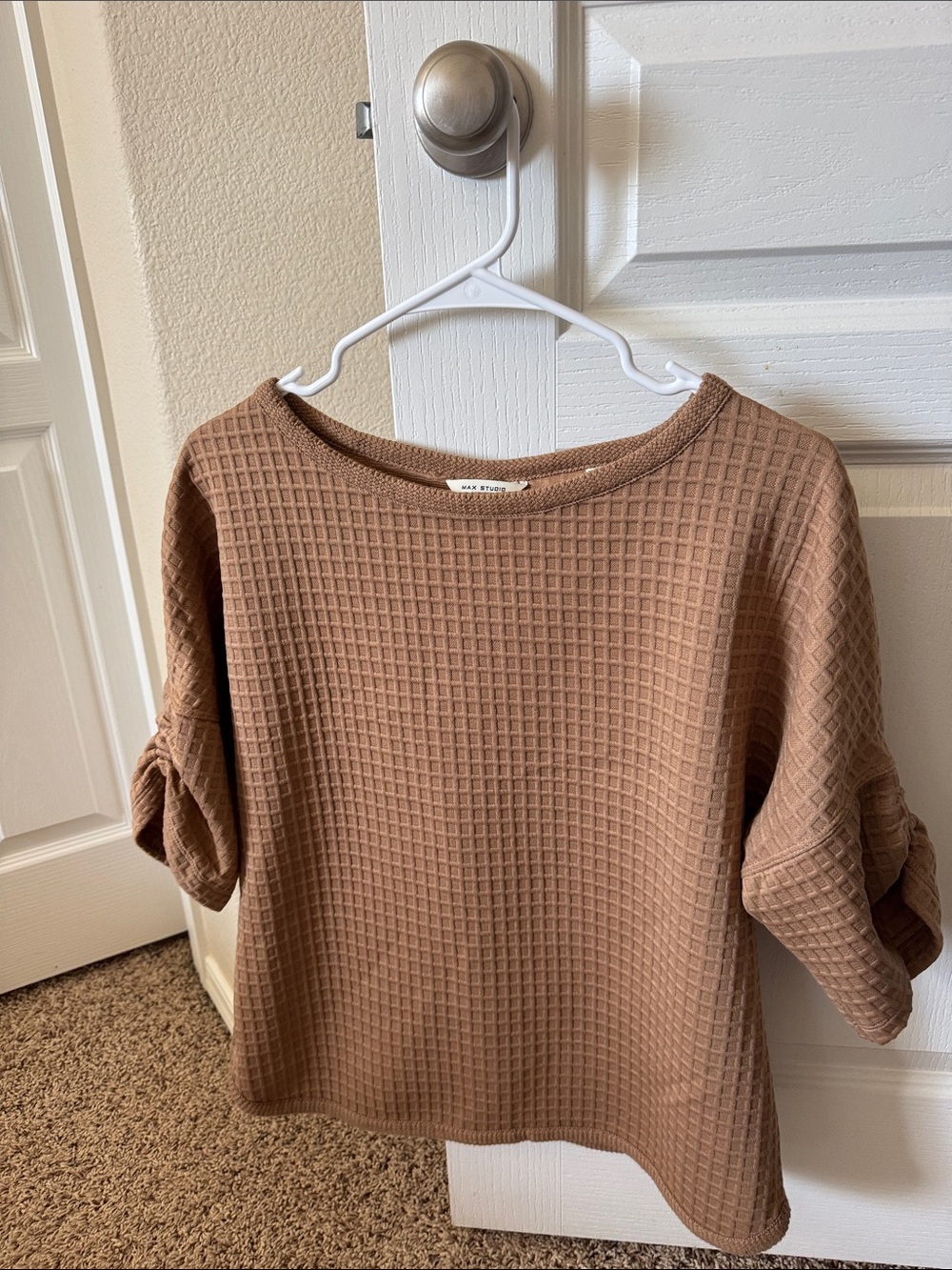 Max Studio Brown Waffle-Knit Top